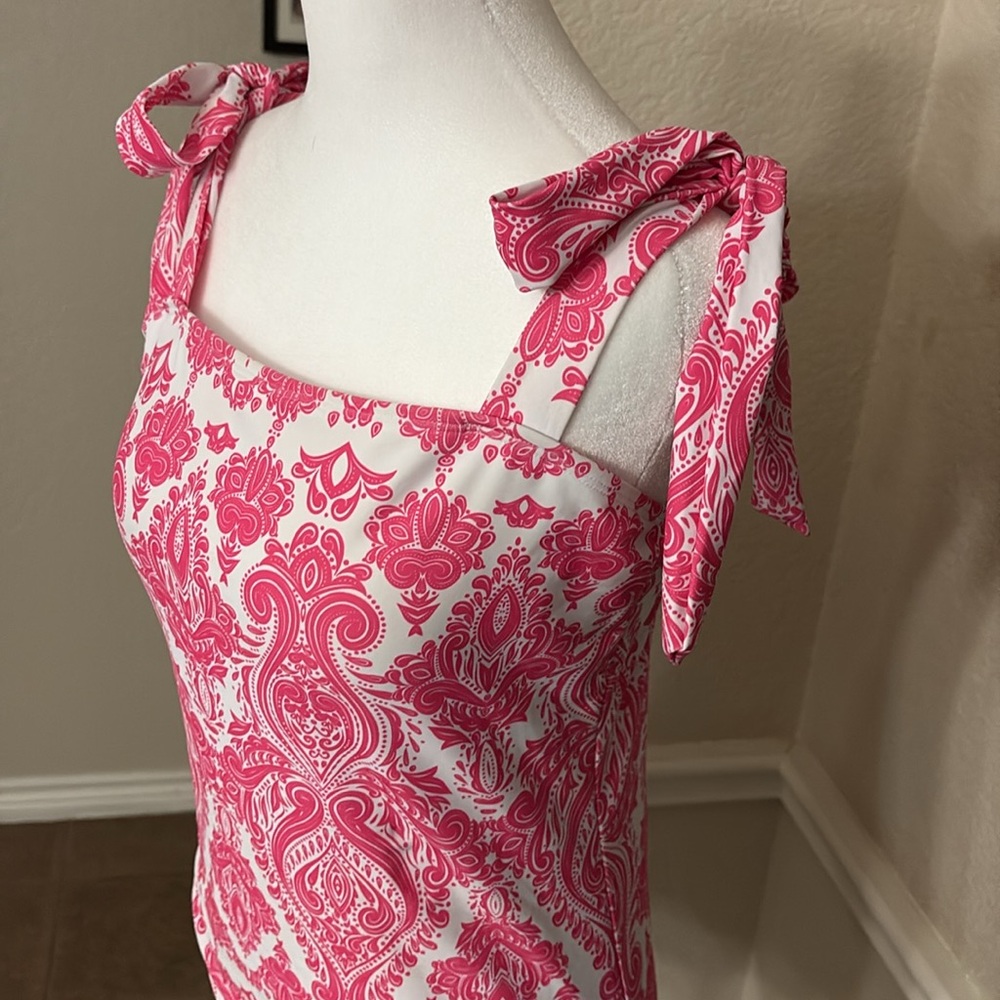 Shein pink tropische print ties on shoulder one piece swimsuit Size L - Picture 8 of 17